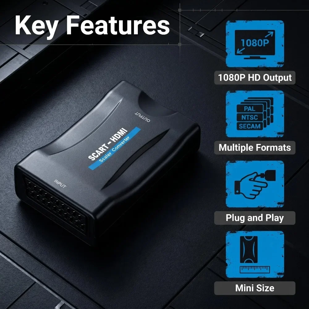 Scart To Hdmi - Adattatore convertitore con cavo USB per
